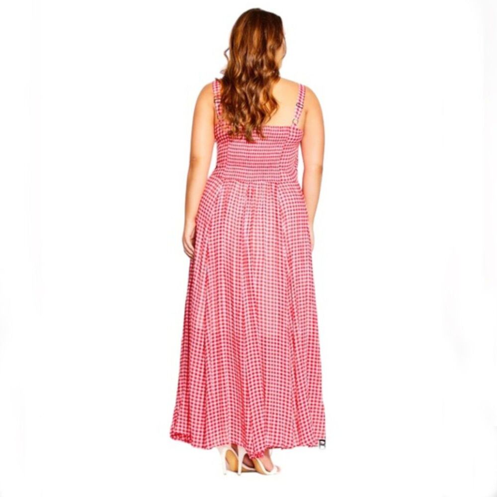 City Chic Pink Gingham Picnic Check Sleeveless Maxi Dress Size 12 NWT - Picture 4 of 4